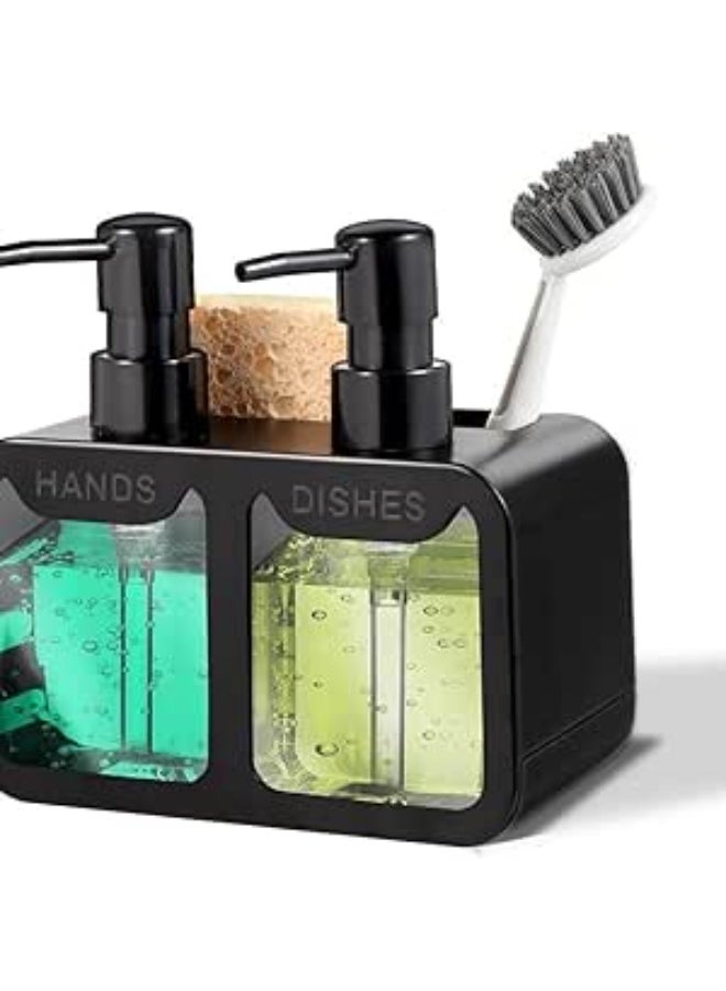 Double soap dispenser with 2 compartments and loofah – practical bathroom and kitchen organizer – stylish and easy-to-use design. - Image 1